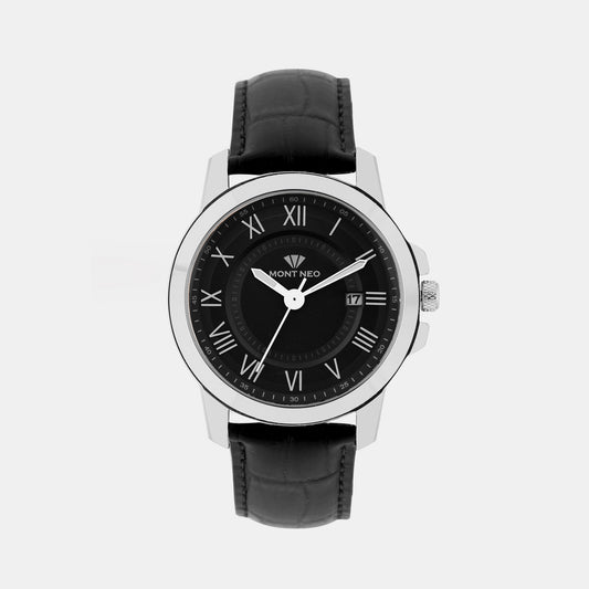 Male Black Analog Leather Watch 8002E-L1104