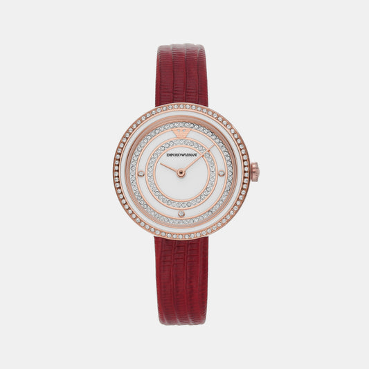 Female White Analog Leather Watch AR11532