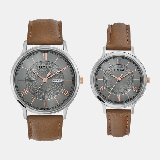 Couple Grey Analog Leather Watch TW00PR300