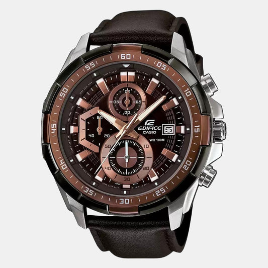 Edifice Men Quartz Black Dial Chronograph Leather Watch EX194 Casio 50 mm Round Quartz watch