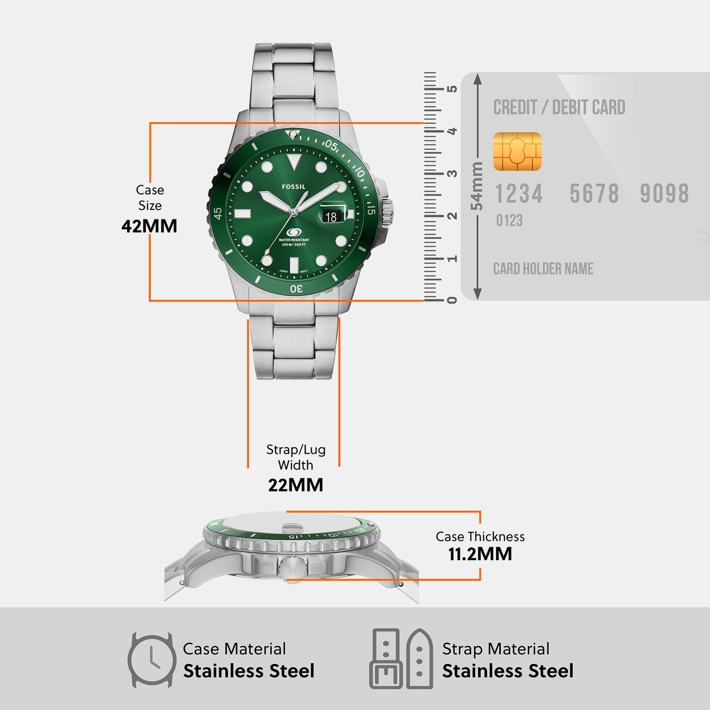 Male Green Analog Stainless Steel Watch FS6033