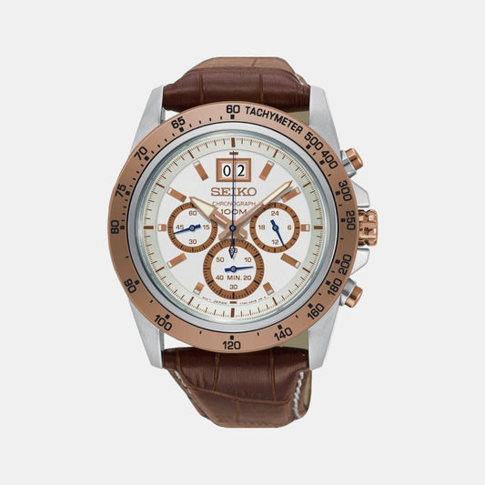 Male White Chronograph Leather Watch SPC246P1