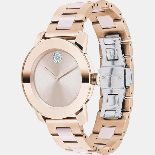 Bold Ceramic Women Quartz Rose Gold Dial Analog Stainless Steel Watch 3600799 Movado 36 mm Round Quartz watch