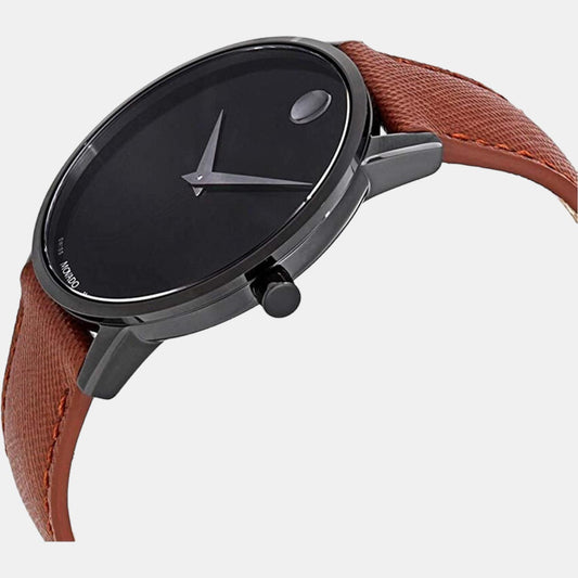 Museum Classic Men Quartz Black Dial Analog Leather Watch 607198 movado-black-analog-men-watch-607198