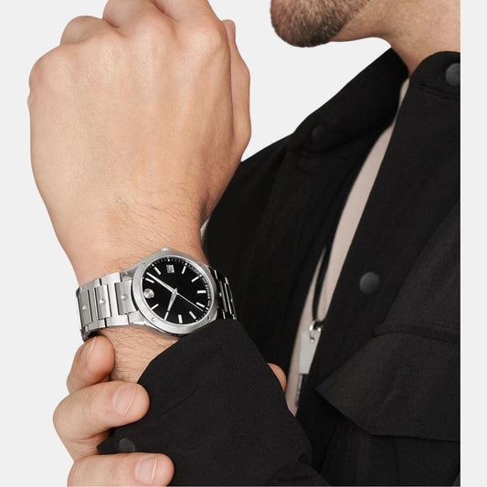 Se Men Quartz Black Dial Analog Stainless Steel Watch 607541 movado-black-analog-men-watch-607541