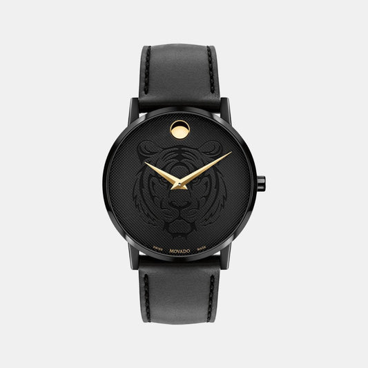 Male Black Analog Leather Watch 607586