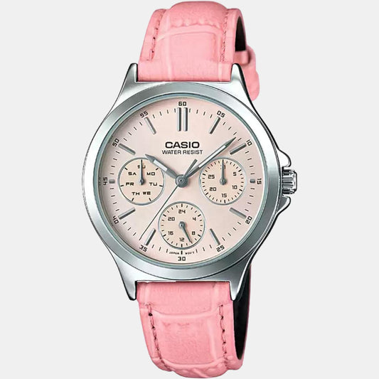 Enticer Women Quartz Pink Dial Multi-Function Leather Watch A1150 Casio 38 mm Round Quartz watch