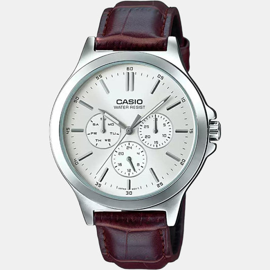 Enticer Men Quartz White Dial Multi-Function Leather Watch A1177 Casio 42 mm Round Quartz watch