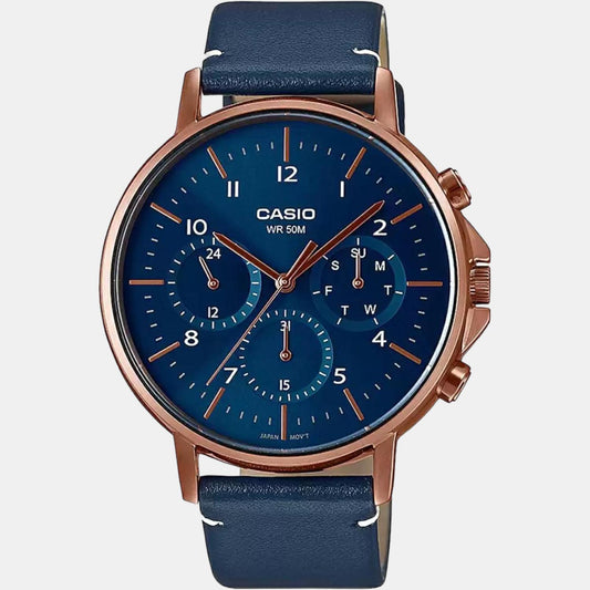 Enticer Men Quartz Blue Dial Chronograph Leather Watch A1849 Casio 46 mm Round Quartz watch