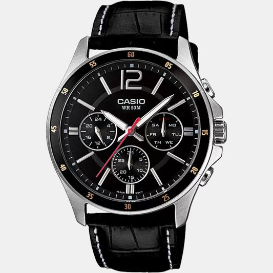 Enticer Men Quartz Black Dial Chronograph Leather Watch A834 Casio 47 mm Round Quartz watch