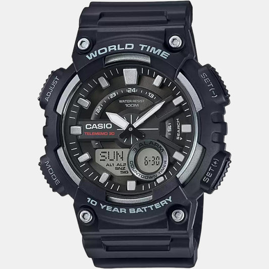 Youth Men Quartz Black Dial Analog-Digital Silicone Watch AD207 Casio 47 mm Round Quartz watch