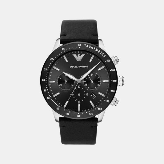 Male Black Leather Chronograph Watch AR11243
