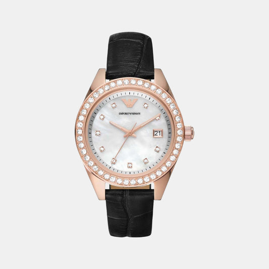 Female White Analog Leather Watch AR11505