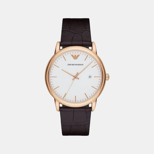 Male White Analog Leather Watch AR2502
