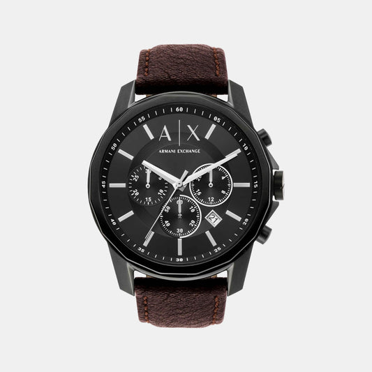 Male Black Leather Chronograph Watch AX1732