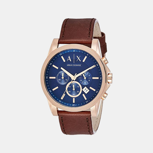 Male Blue Leather Chronograph Watch AX2508