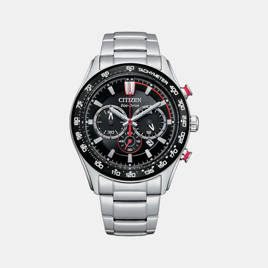 Male Black Stainless Steel Eco-Drive Chronograph Watch CA4484-88E
