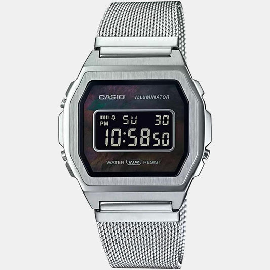 Vintage Unisex Quartz Black Dial Digital Stainless Steel Watch D194 Casio 38 mm Square Quartz watch