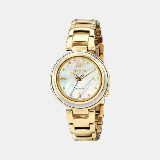Female White Analog Stainless Steel Eco-Drive Watch EM0334-54D