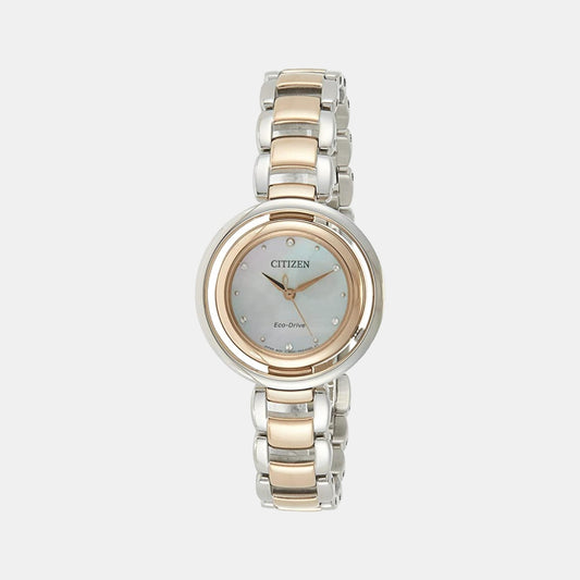 Female White Analog Stainless Steel Eco-Drive Watch EM0666-89D