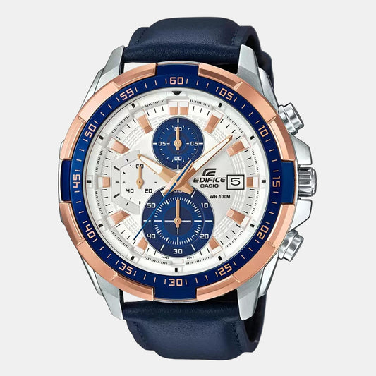Edifice Men Quartz Blue Dial Chronograph Leather Watch EX306 Casio 48 mm Round Quartz watch