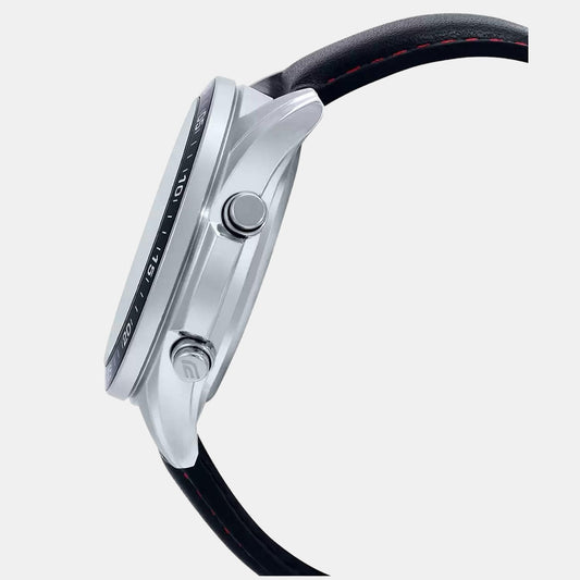 Edifice Men Quartz Black Dial Analog-Digital Leather Watch EX441 Casio 49 mm Round Quartz watch