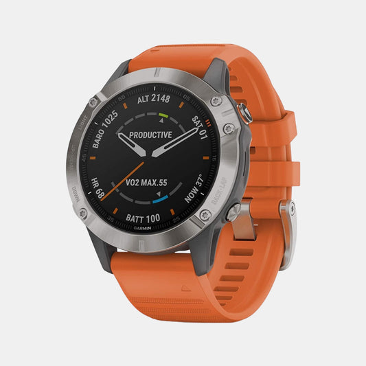 Male Digital Smart Watch FENIX 6 SAPHIRE TITANIUM WITH EMBER ORANGE BAND