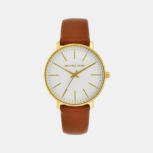 Female White Analog Leather Watch MK2740