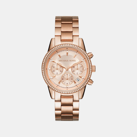 Female Rose Gold Stainless Steel Chronograph Watch MK6357
