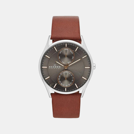 Male Grey Multifunction Analog Leather Watch SKW6086