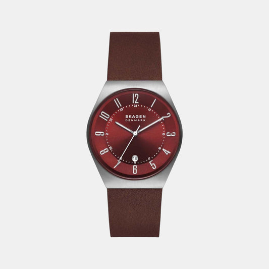 Male Red Analog Leather Watch SKW6856