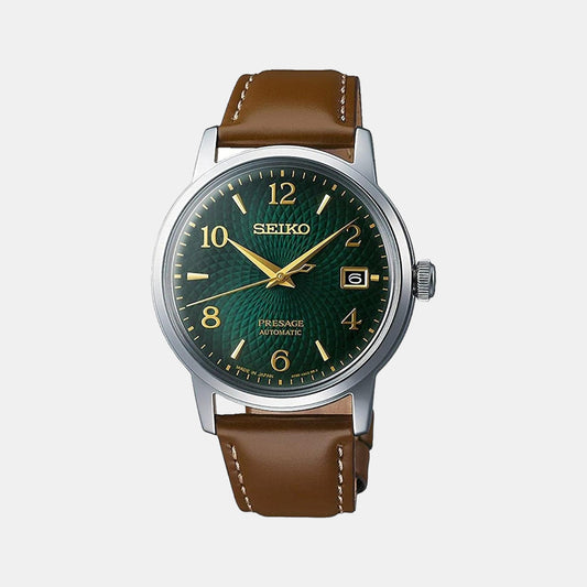 Male Green Analog Leather Automatic Watch SRPE45J1