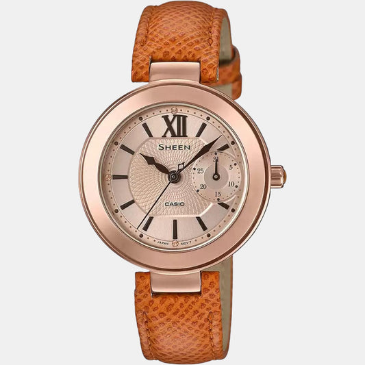 Sheen Women Quartz Rose Gold Dial Chronograph Leather Watch SX216 casio-stainless-steel-rose-gold-alog-womens-watch-watch-sx216