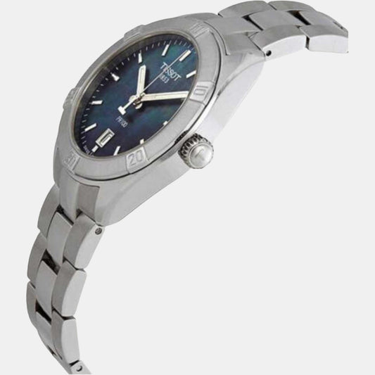 PR 100 Women Quartz Black Mother Of Pearl Dial Analog Stainless Steel Watch T1019101112100 Tissot Stainless Steel Blue watch