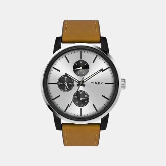 Male Silver Analog Leather Watch TWEG18901