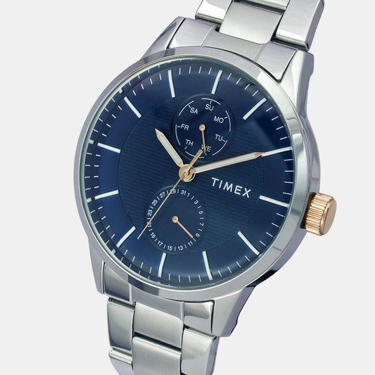 Fashion Men Quartz Blue Dial Multi-Function Stainless Steel Watch TWEG19901 Timex 44 mm Round Quartz watch