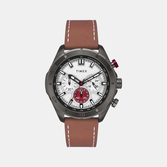 Male Silver Leather Chronograph Watch TWEG20303