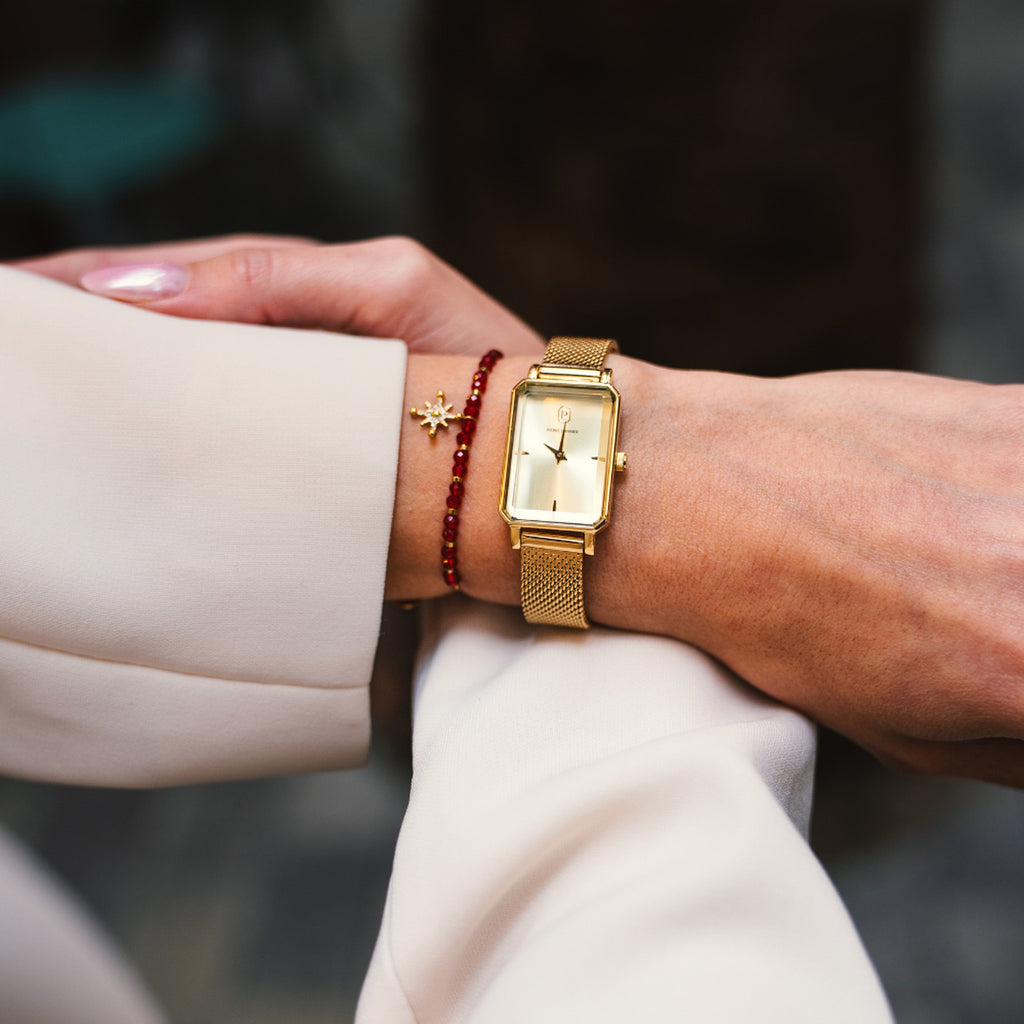 Ariane Women Quartz Gold Dial Analog Mesh Watch 006L542