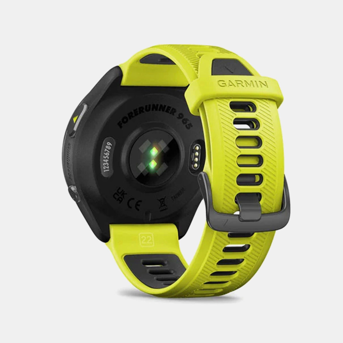 Garmin Forerunner® 965 Carbon Grey DLC Titanium Bezel with Black Case and Amp Yellow/Black Silicone Band