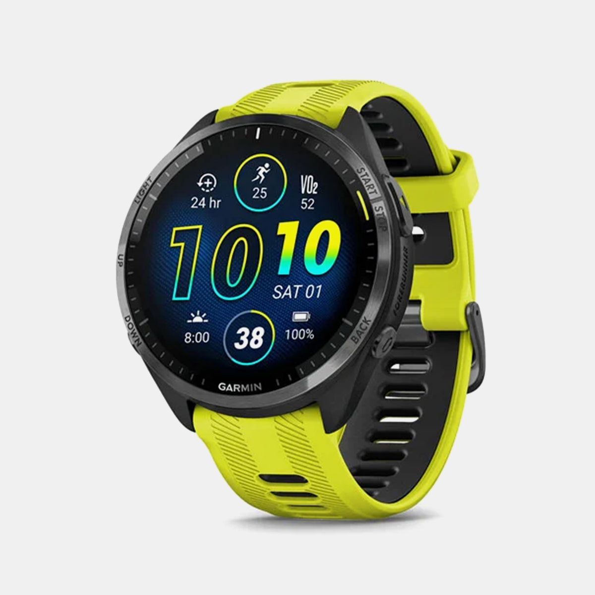 Garmin Forerunner® 965 Carbon Grey DLC Titanium Bezel with Black Case and Amp Yellow/Black Silicone Band