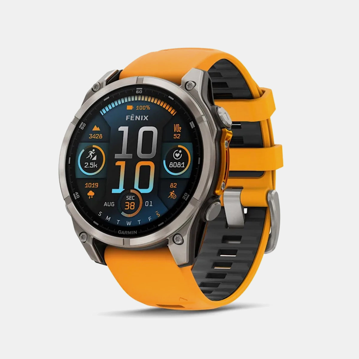 Garmin Fenix® 8 – 47 mm, AMOLED Sapphire, Titanium with Spark orange/graphite silicone band
