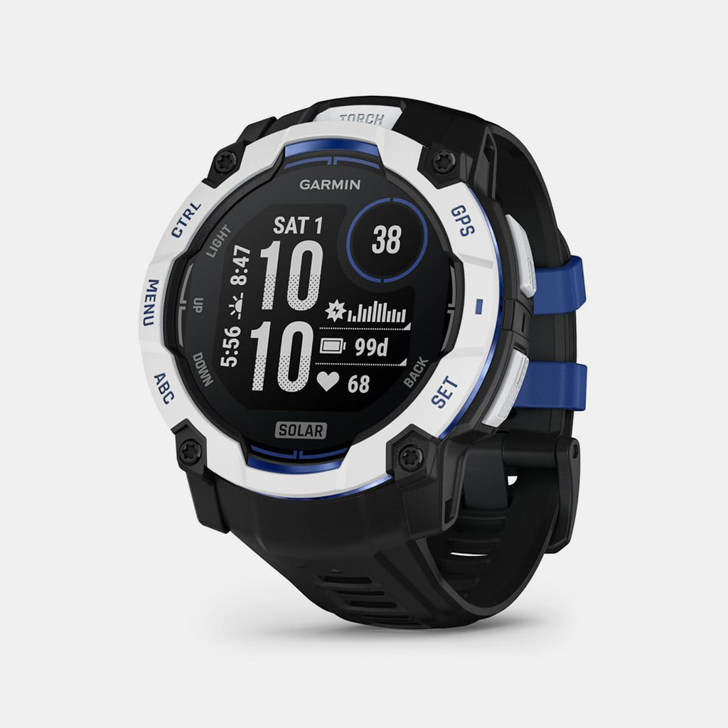 Instinct® 3 – 50 mm, Solar Whitestone with Black/Bolt Blue Band Smartwatch