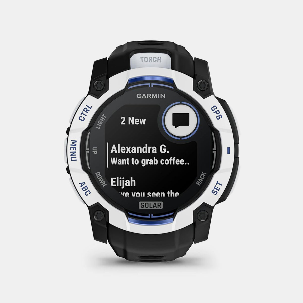 Instinct® 3 – 50 mm, Solar Whitestone with Black/Bolt Blue Band Smartwatch