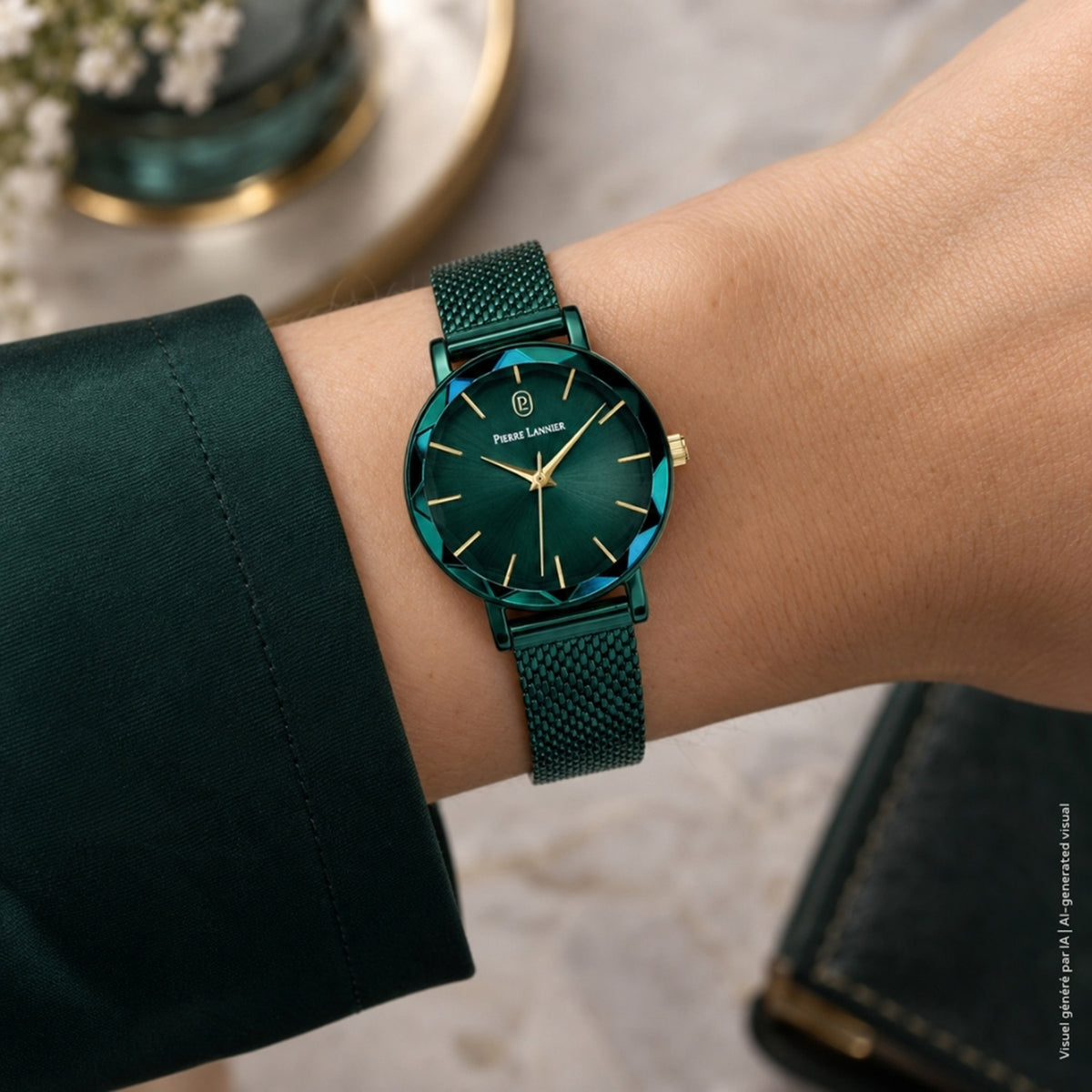 Multiples Women Quartz Teal Dial Analog Mesh Watch 010P877