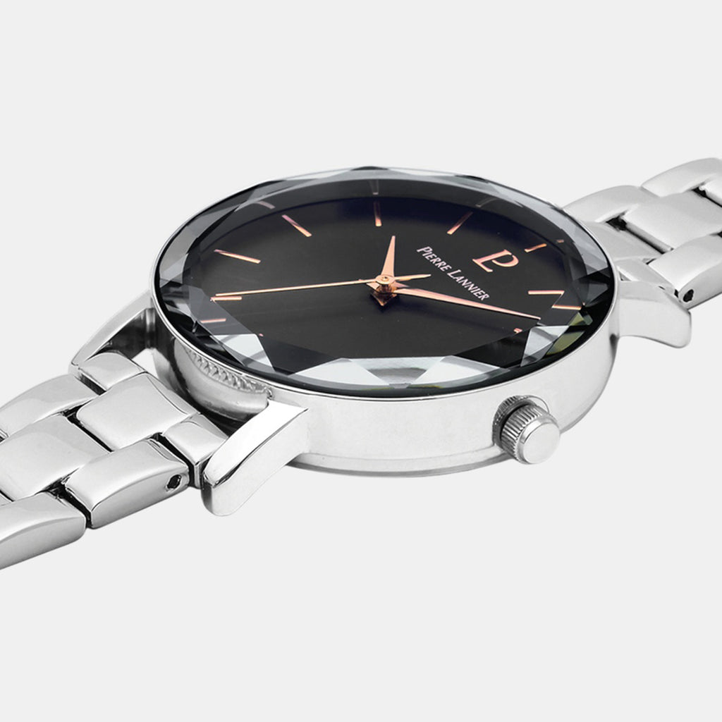 Multiples Women Quartz Black Dial Analog Stainless Steel Watch 011L631