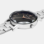 Multiples Women Quartz Black Dial Analog Stainless Steel Watch 011L631