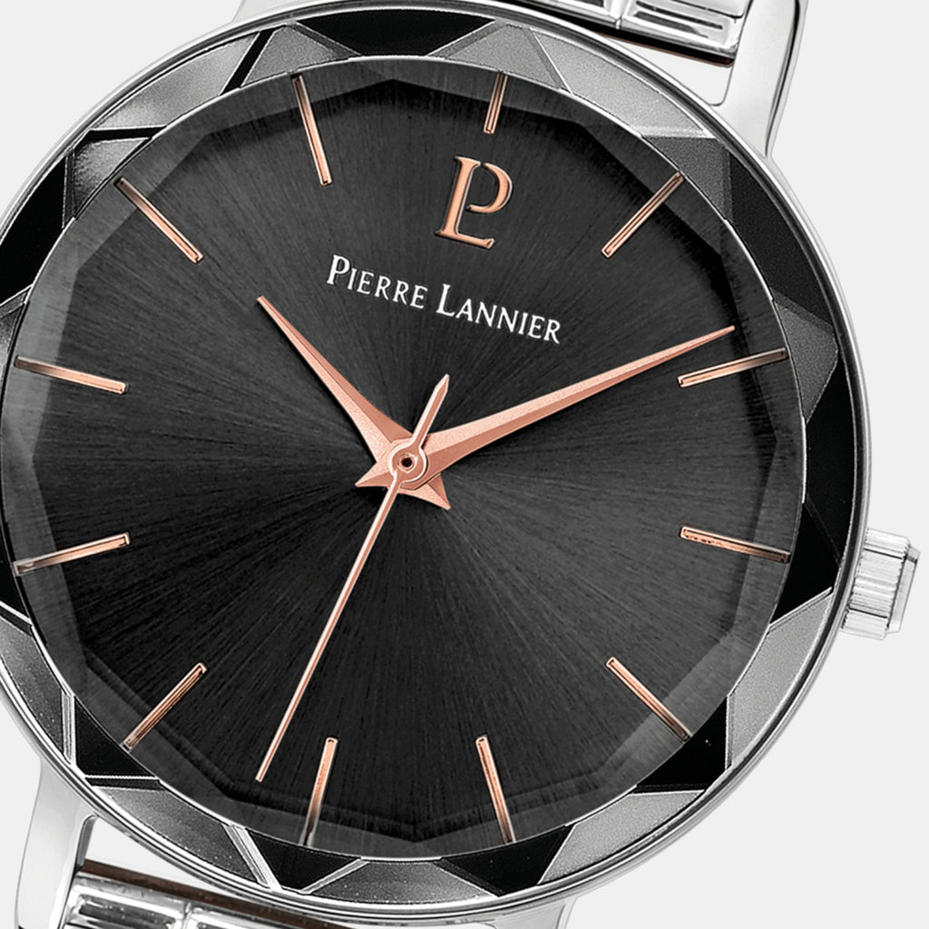 Multiples Women Quartz Black Dial Analog Stainless Steel Watch 011L631