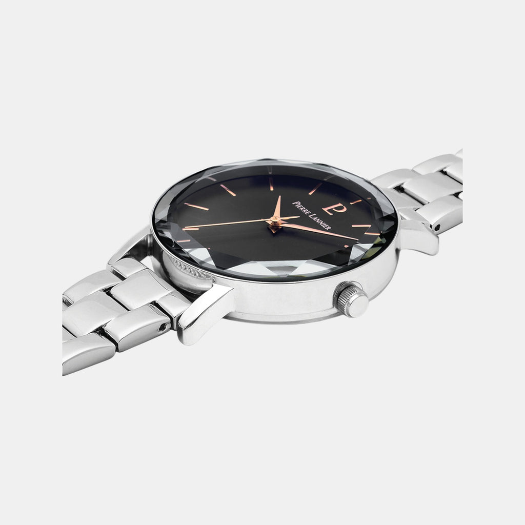 Multiples Women Quartz Black Dial Analog Stainless Steel Watch 011L631