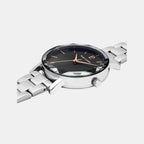 Multiples Women Quartz Black Dial Analog Stainless Steel Watch 011L631