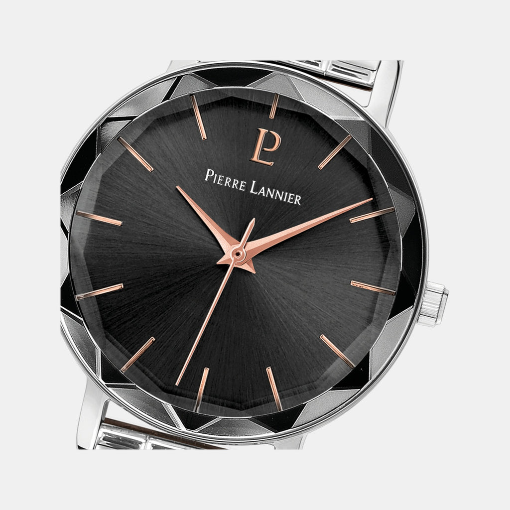 Multiples Women Quartz Black Dial Analog Stainless Steel Watch 011L631